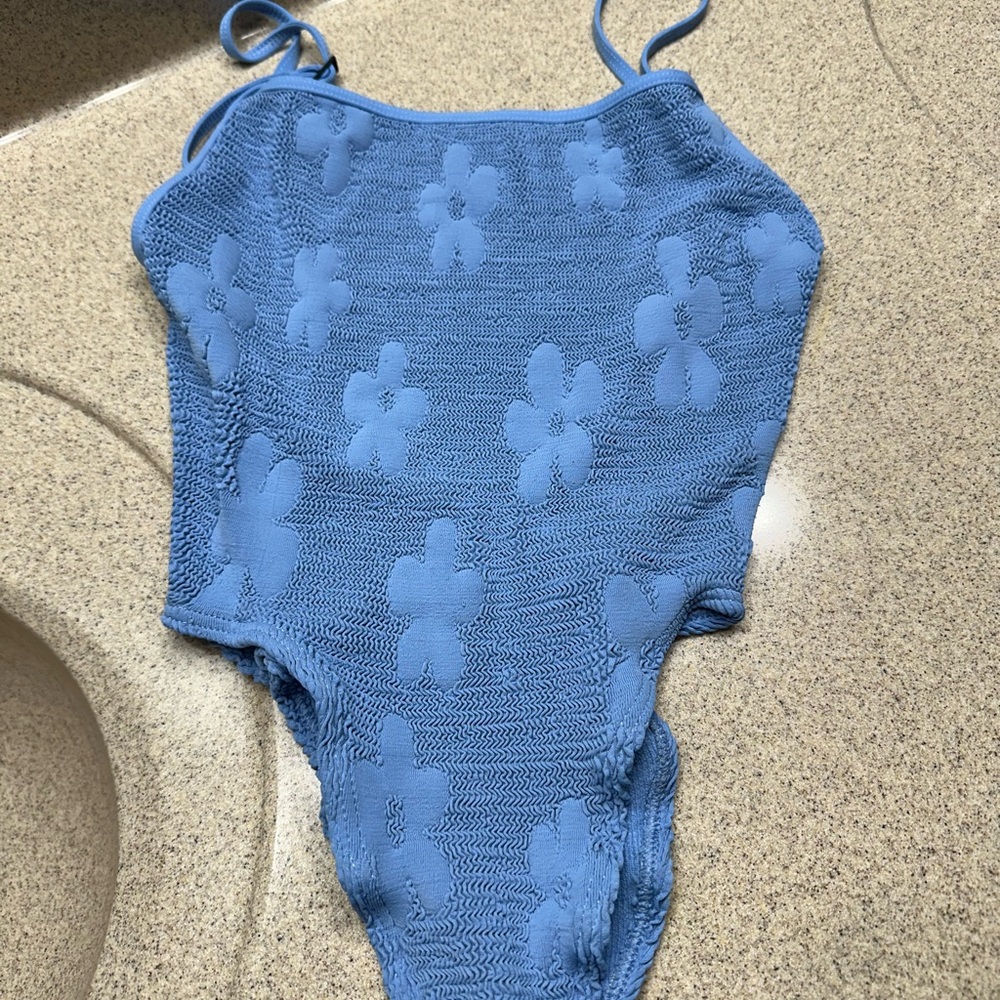 bond-eye Blue Textured One Piece Swimsuit